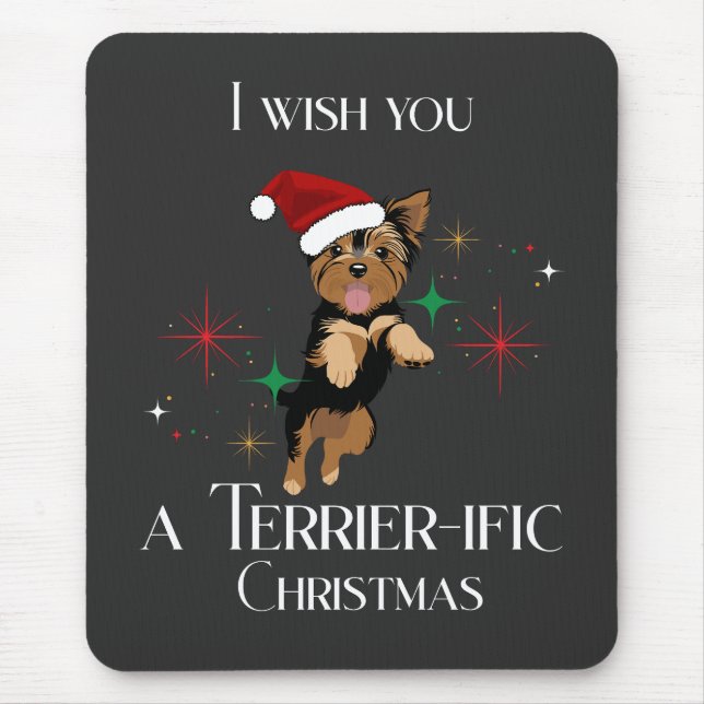Terrier-ific Christmas Cute Dog Holiday Pun Mouse Pad (Front)