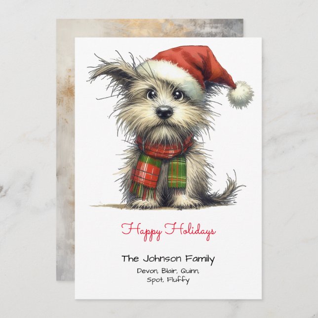 Terrier Puppy in a Santa Hat Happy  Holiday Card (Front/Back)