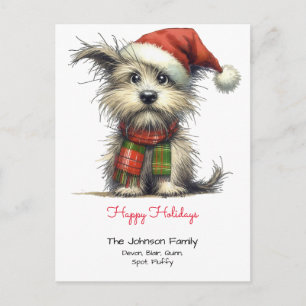 Terrier Puppy in a Santa Hat Happy Holidays Postcard