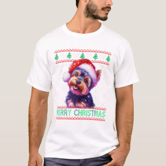 Terrier Santa Hat Ugly Xmas T-Shirt