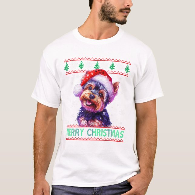 Terrier Santa Hat Ugly Xmas T-Shirt (Front)