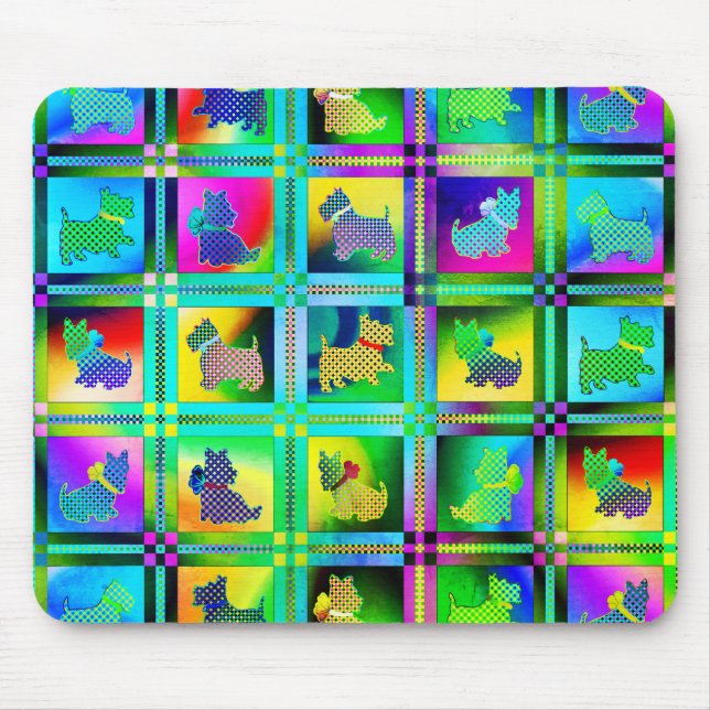 Terrier  Silhouettes  in a Checkeboard Pattern Mouse Pad (Front)