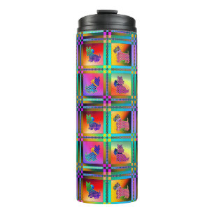 Terrier Silhouettes in a Checkeboard Pattern Thermal Tumbler