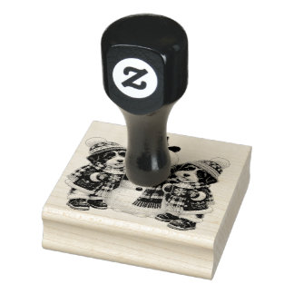 Terriers Drinking Hot Chocolate with Snowman Rubber Stamp