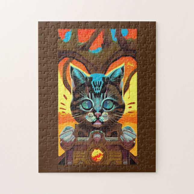 Terrified alien cat escape power drive jigsaw puzzle (Vertical)