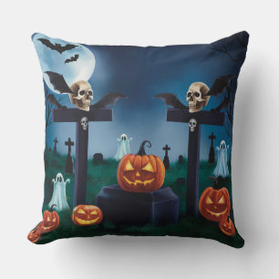 "Terrifying Night at the Cemetery on Halloween" Cushion