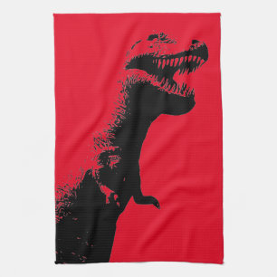 Terrifying T-Rex Dinosaur Graphic Illustration Tea Towel