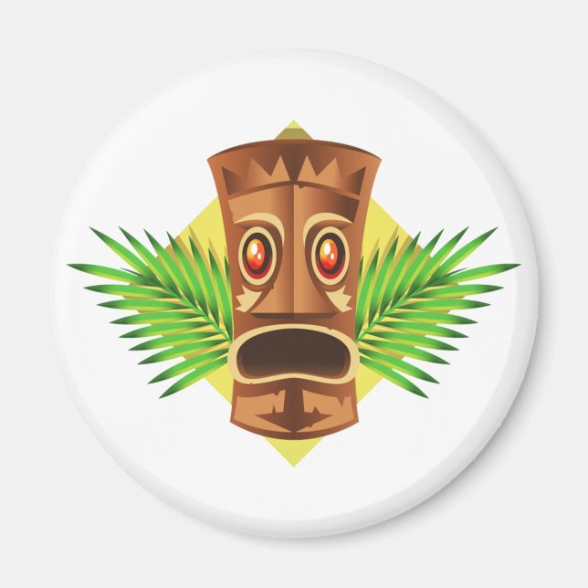 Terrifying Tiki Tropical Statue With Palms Magnet (Front)