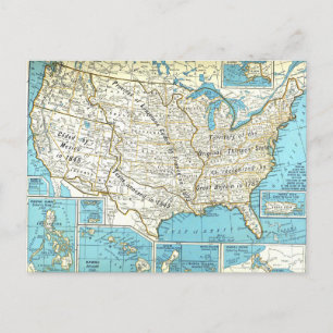 Territorial Acquisitions of the United States Map Postcard
