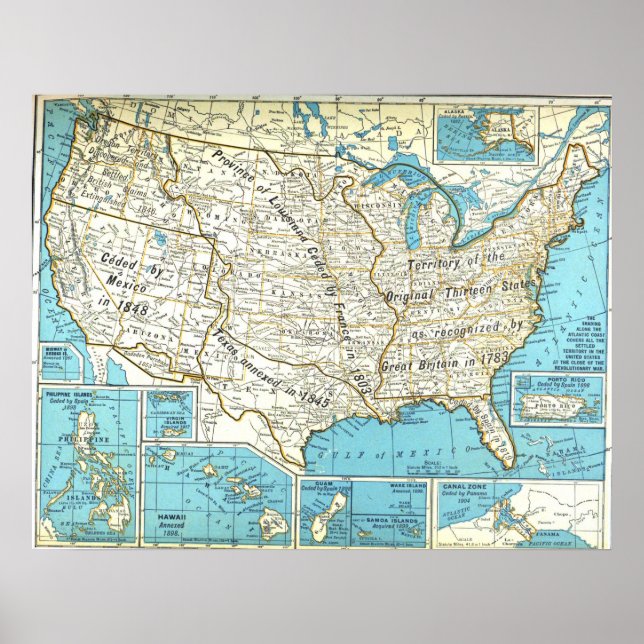 Territorial Acquisitions of the United States Map Poster (Front)
