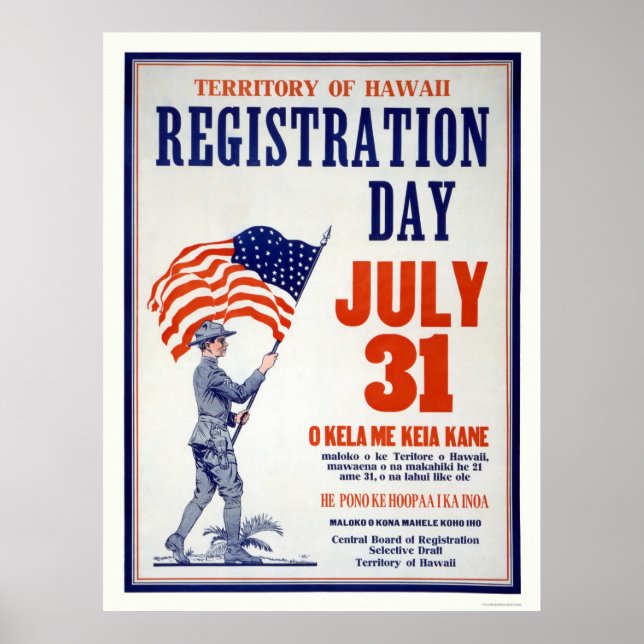 Territory of Hawaii Registration Day July 31 Poster (Front)