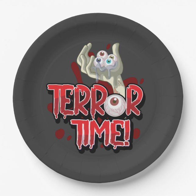 Terror Time Zombie Hand with Eyeballs   Paper Plate (Front)