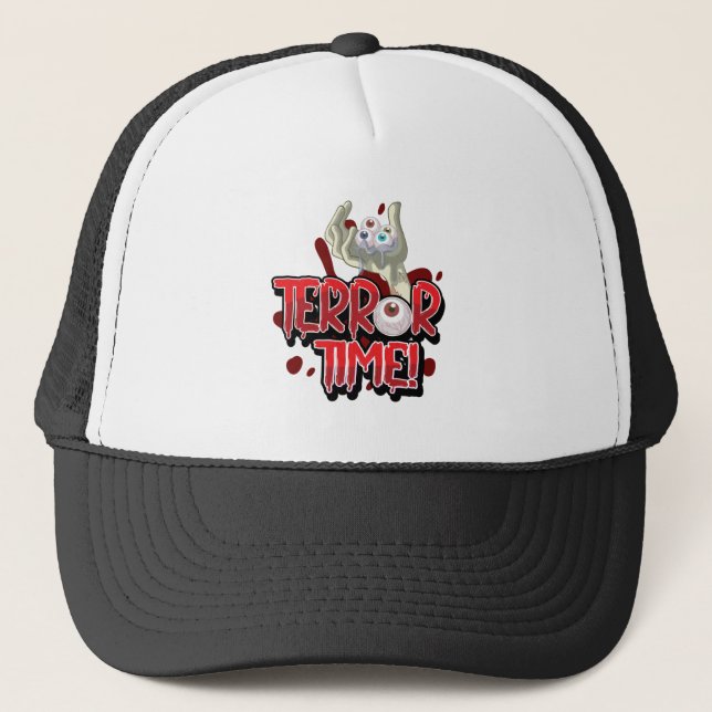 Terror Time Zombie Hand with Eyeballs Trucker Hat (Front)