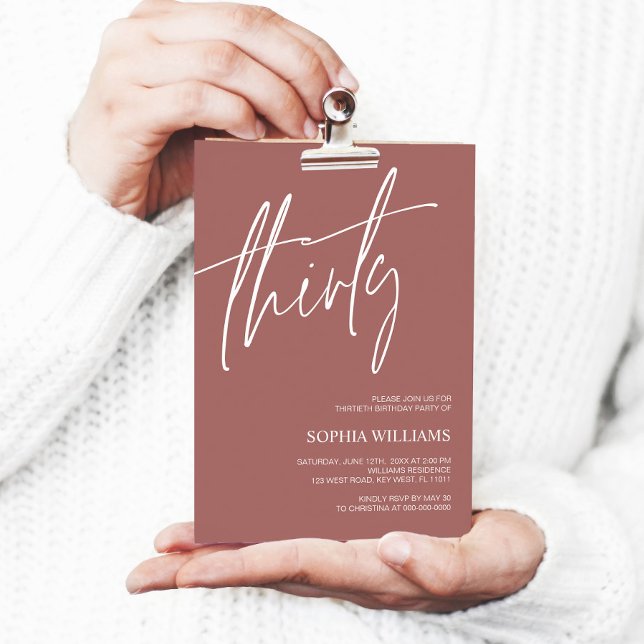 Terrscotta Minimalist 30th Birthday Invitation (Creator Uploaded)