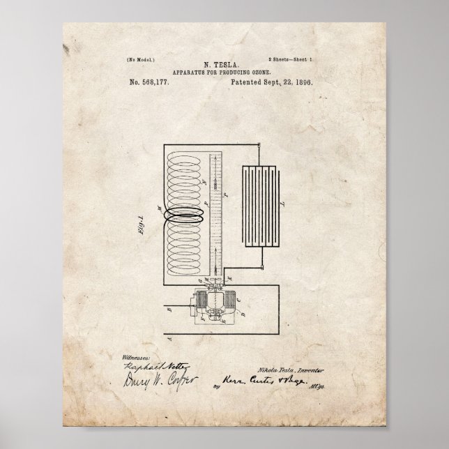 Tesla Apparatus For Producing Ozone Patent - Old L Poster (Front)