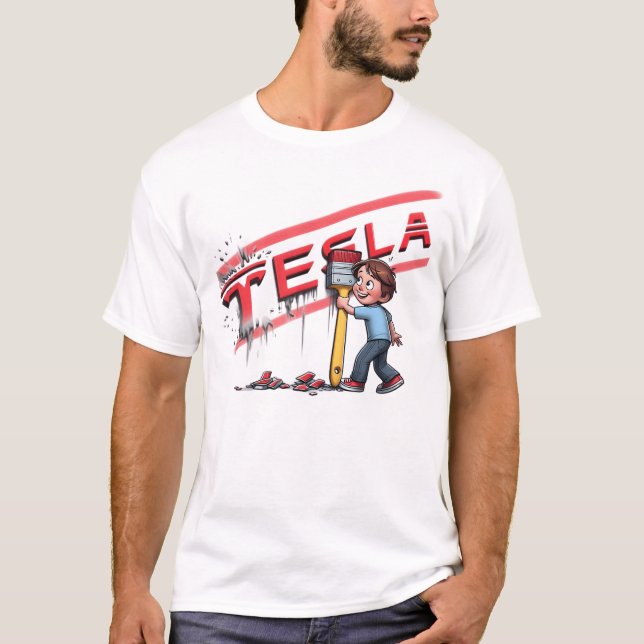Tesla Car In Red Colour  T-Shirt (Front)