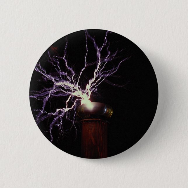 Tesla coil arcing 6 cm round badge (Front)