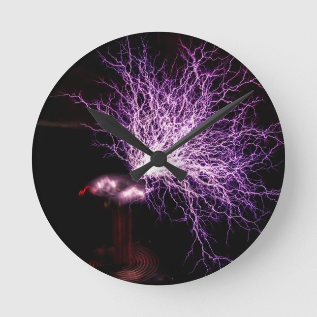 Tesla Coil Plasma Round Clock (Front)