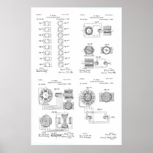 Tesla Elecro-Magnet Motor Patent US381968 p 1-4 Poster