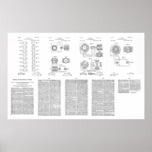 Tesla Elecro-Magnet Motor Patent US381968 p 1-9 Poster