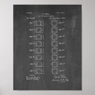 Tesla Electro-magnetic Motor Patent - Chalkboard Poster