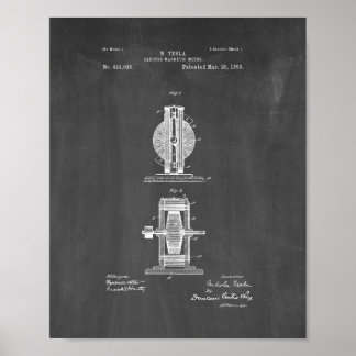 Tesla Electro Magnetic Motor Patent - Chalkboard Poster