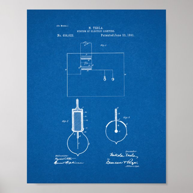 Tesla System Of Electric Lighting Patent - Bluepri Poster (Front)
