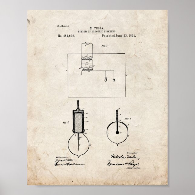 Tesla System Of Electric Lighting Patent - Old Loo Poster (Front)