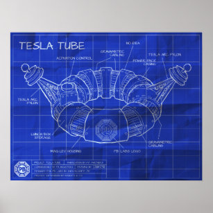 Tesla Tube Blueprints Poster