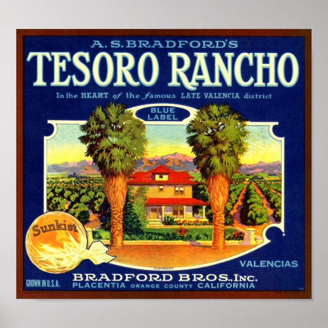 Tesoro Rancho Orange Fruit Crate Label Poster (Front)