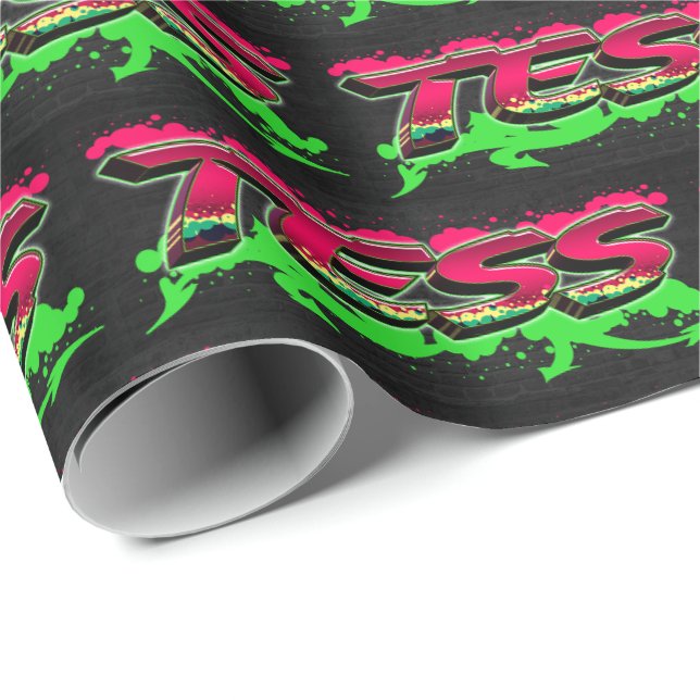 Tess first name name graffiti red green wrapping paper (Roll Corner)