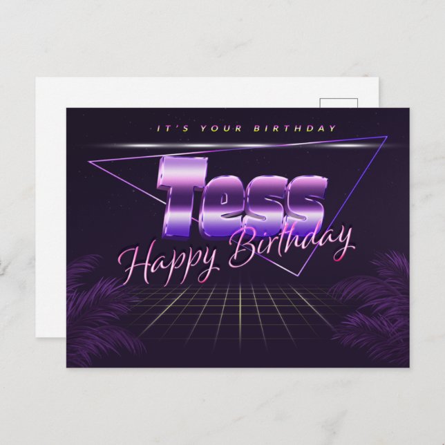 Tess Name First name purple postcard birthday (Front/Back)