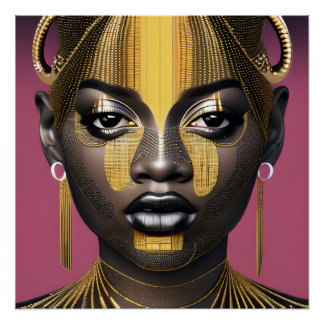 Tessa Queen Golden Brown Hair Black Melanin Afro Poster