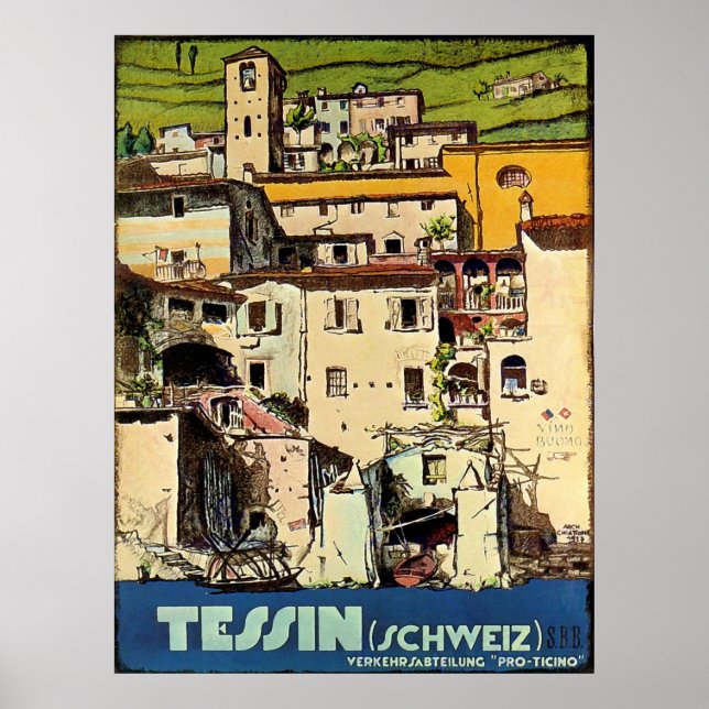 Tessin houses in fron of the city port,Switzerland Poster (Front)