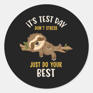 Test Day Dont Stress Funny Sloth Testing Squad Tea Classic Round Sticker