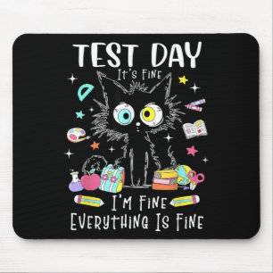 Test Day Funny Stressed Cat Teacher Student Kids Mouse Pad