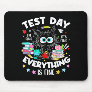 Test Day Funny Stressed Cat Teacher Student Kids Mouse Pad