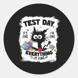 Test Day Funny Stressed Cat Teacher Student Kids T Classic Round Sticker