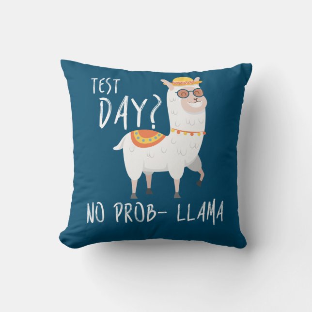Test Day No Prob Llama Teacher Teaching Exam Cushion (Front)