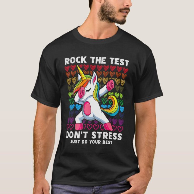 Test Day Rock The Test Dabbing Unicorn Boys Girls  T-Shirt (Front)