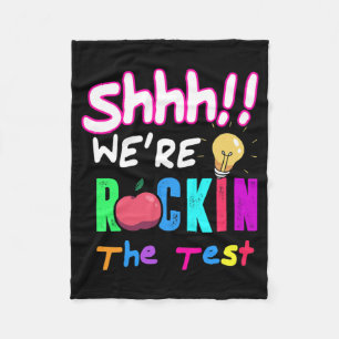 Test Day Rock The Test Rainbow Teacher Student Fleece Blanket