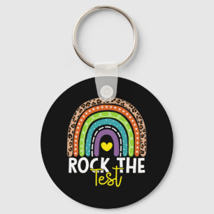 Test Day Rock The Test Rainbow Teacher Testing Day Key Ring