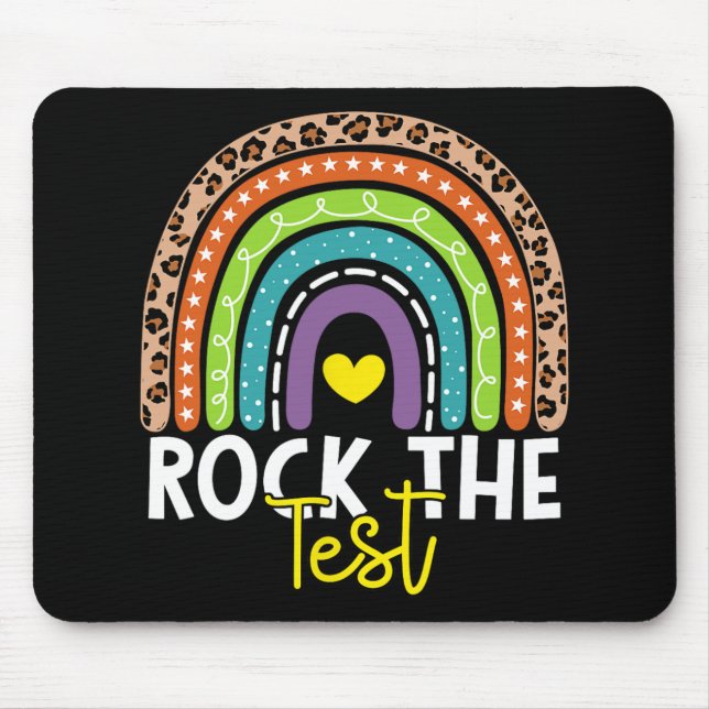 Test Day Rock The Test Rainbow Teacher Testing Day Mouse Pad (Front)