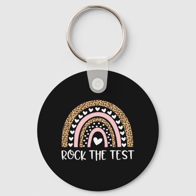 Test Day Rock The Test Teacher Rainbow Leopard Stu Key Ring (Front)