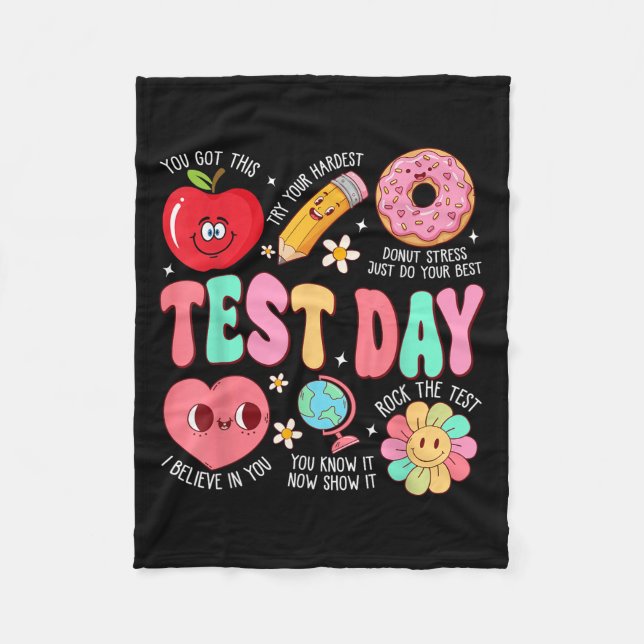 Test Day Rock The Test Testing Day Motivational Te Fleece Blanket (Front)