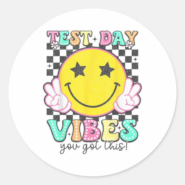 Test Day Vibes You Got This Retro Groovy Testing D Classic Round Sticker (Front)