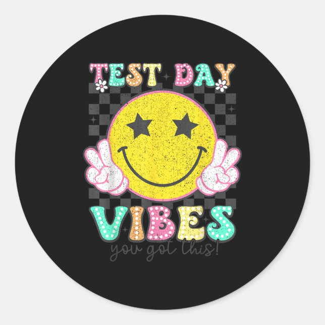 Test Day Vibes You Got This Retro Groovy Testing D Classic Round Sticker (Front)