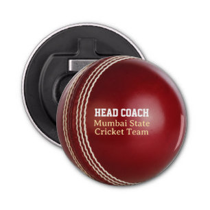 Test Match Red Cricket Ball with Custom Text Bottle Opener