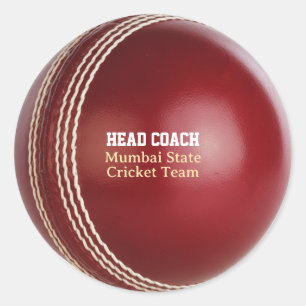 Test Match Red Cricket Ball with Custom Text Classic Round Sticker