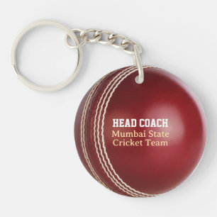Test Match Red Cricket Ball with Custom Text Key Ring